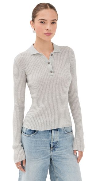 The Elder Statesman Silky Cashmere Polo Grey M/L