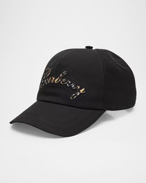 Men's Check Cursive Logo Gabardine Baseball Cap