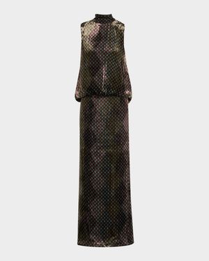 Debo Mock-Neck Draped Velvet Maxi Dress