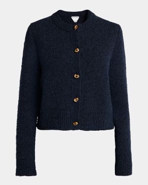 Knot-Button Boucle Knit Cardigan