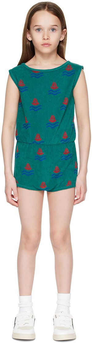 Bonmot Organic Enfant | Barboteuse verte à motif graphique