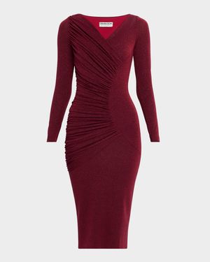 Waleska Ruched Shimmer Midi Sheath Dress
