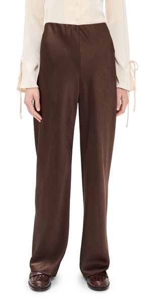 Vince High Waist Fluid Satin Bias Pants Espresso XXS