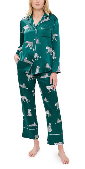 Petite Plume Mulberry Silk Panthre de Luxe Pajama Set Emerald M
