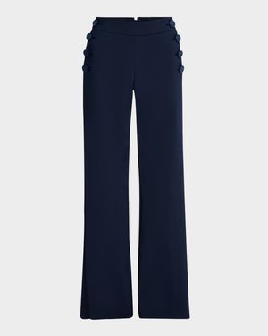 Cotton-Stretch Flare Sailor Pants With Tie Back