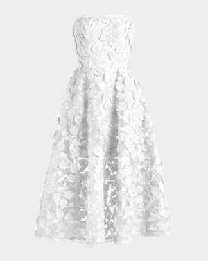 Florence Strapless Lace Applique Midi Dress