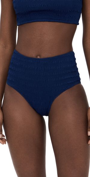 Sea Shyla Solid Smocked Bikini Bottoms Navy L
