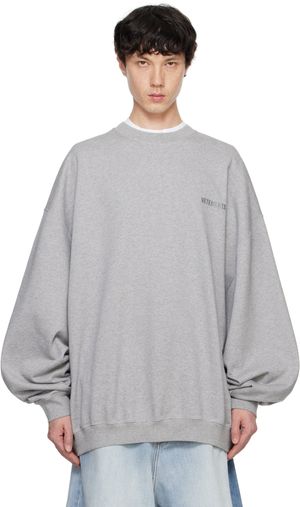 VETEMENTS Pull molletonné surdimensionné gris à logos brodés