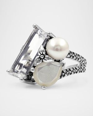 Rock Crystal and Mother-of-Pearl Triplet Ring, Size 7