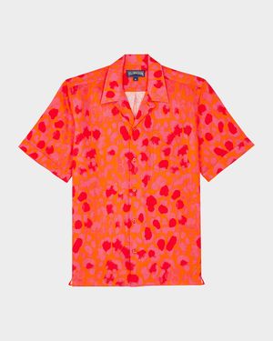 Men's New Leopard Linen Camp Shirt