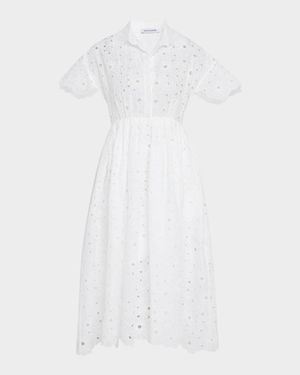 Daisy Eyelet Short-Sleeve Midi Shirtdress With Camisole