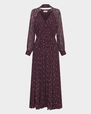 Draya Ruched Tie-Neck Viscose Maxi Dress