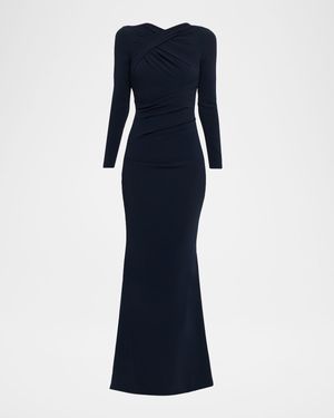 Cadet Draped Long-Sleeve Trumpet Gown