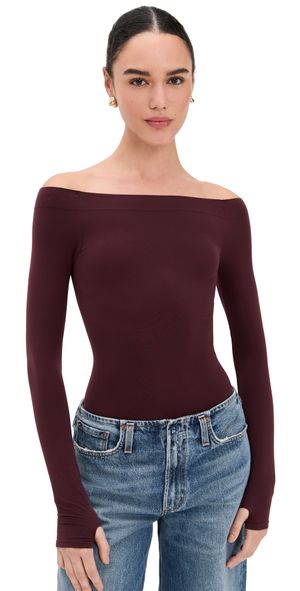 Commando Ballet Off-Shoulder Bodysuit with Thumbholes Raisin One Size