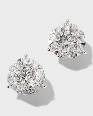 White Gold Bouquet 3-Prong Diamond Stud Earrings, 0.69-0.77tcw