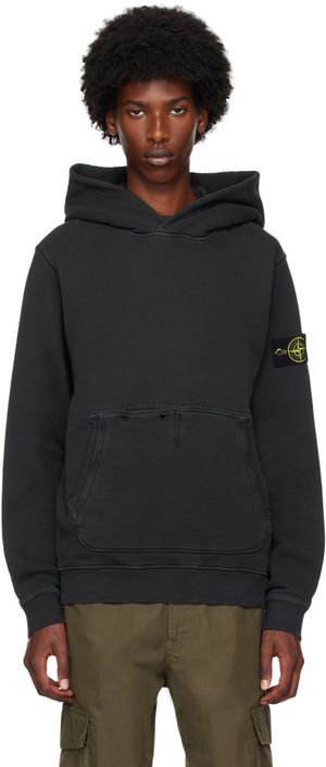 Stone Island Pull à capuche noir à écusson à logo