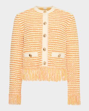 Fringed Tweed Knit Cardigan Jacket