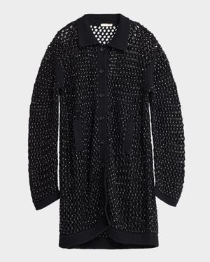 Embellished Open Knit Cardigan Coat