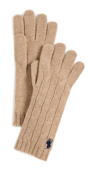 Polo Ralph Lauren Wool Cashmere Classic Cable Gloves Camel One Size