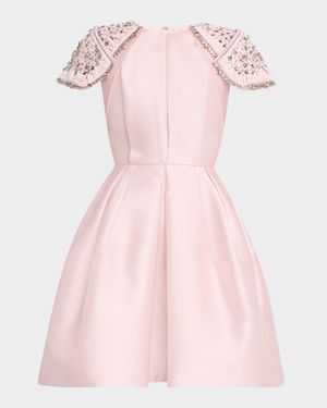 Embroidered-Shoulder Fit-&-Flare Dress