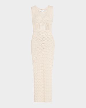 Elka Sleeveless Pointelle-Knit Midi Dress