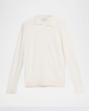 Men's Wool Chevron-Knit Johnny Collar Polo Sweater