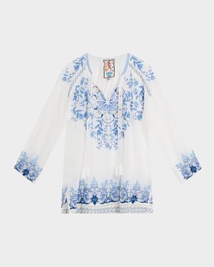 Margot Floral-Embroidered Georgette Blouse