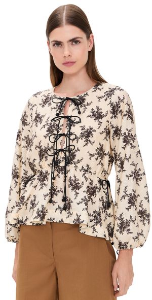 Sea Joan Print Tie Front Top Cream M