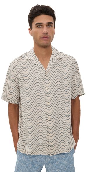 Frescobol Carioca Roberto Linen Shirt Coastal Blue L