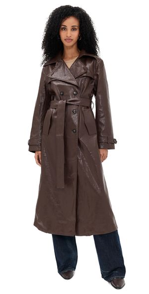 Madison the Label Hutson Faux Leather Trench Coat Choc XS