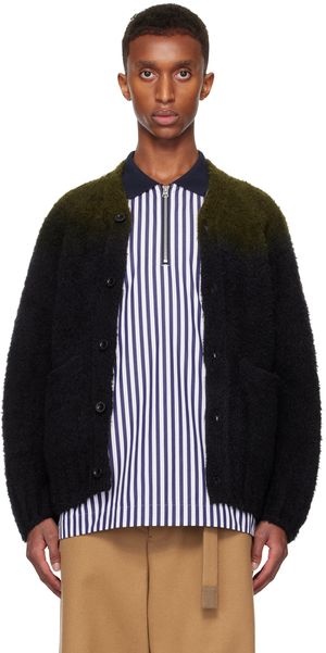 sacai Green & Black Gradation Dye Knit Cardigan