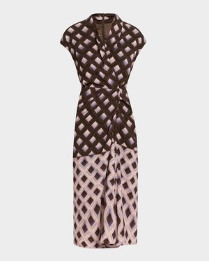 Dilian Abstract-Print Draped Midi Dress