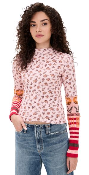 Free People We The Free Bold Bowery Cuff Shirt Cherry Blossom Combo M