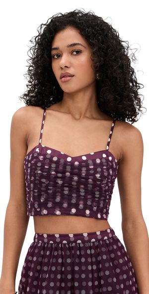 Cinq à Sept Camille Polka Dot Selly Top Deep Plum/Limestone XXS