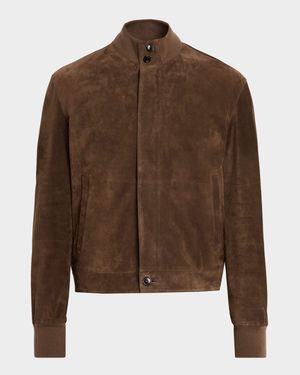 Men's Suede Hidden-Zip Bomber Jacket