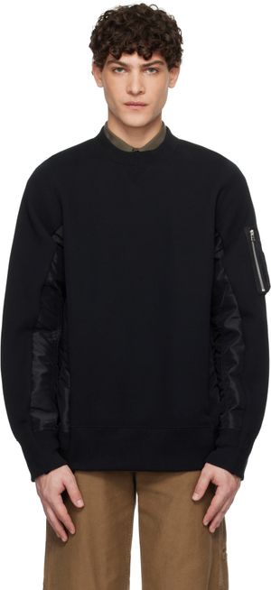 sacai Pull molletonné noir en jersey et en sergé de nylon