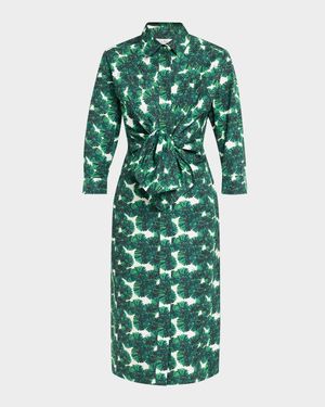 Maremma Floral Waist-Tie Midi Shirtdress