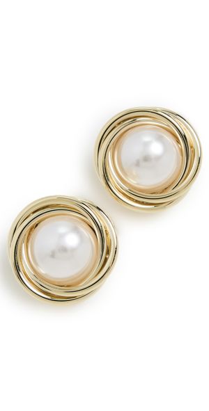 By Adina Eden Pearl Twisted Bezel On The Ear Stud Earrings Pearl White One Size