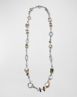 Smoky Quartz and Baroque Pearl Necklace in Sterling Silver
