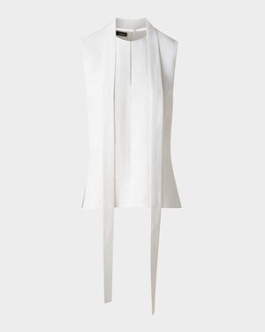 Neck-Tie Stonewash Twisted Linen-Blend Sleeveless Blouse