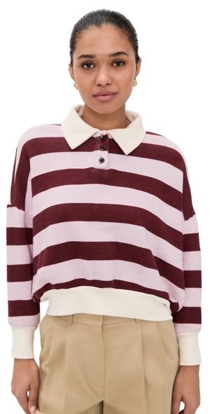 ASKK NY Polo Sweatshirt Black Cherry Pink Stripe L