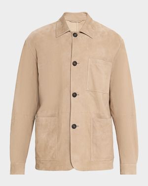 Men's Lamb Suede Three-Pocket Shirt Jacket