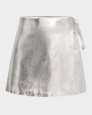 Danielle Metallic Vegan Leather Wrap Mini Skirt