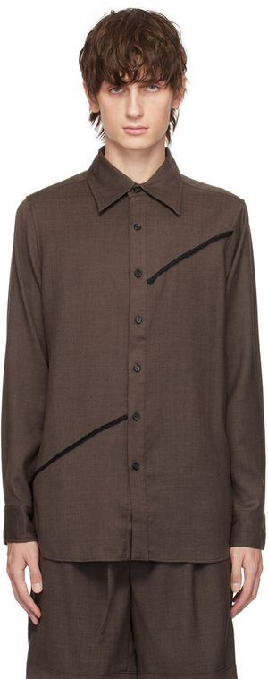 The World Is Your Oyster Brown Button Shirt