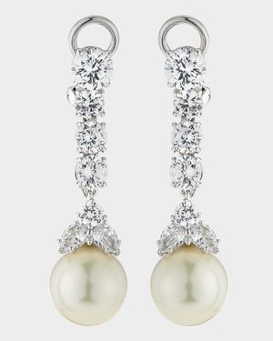 6 TCW CZ & Simulated Pearl Long Drop Earrings