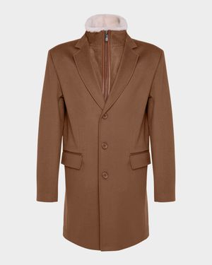 Men's Loro Wool Short Coat with Merino Shearling Lamb Trim