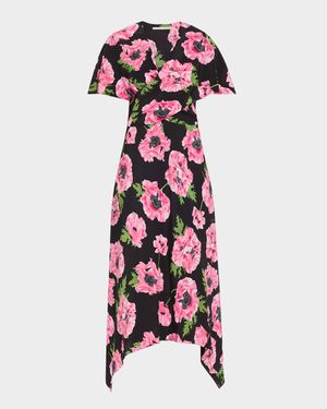 Floral Print Asymmetric Midi Dress