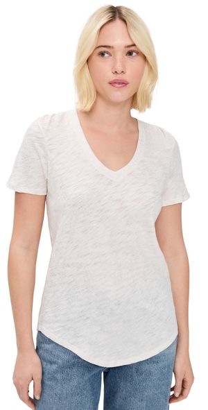 ATM Anthony Thomas Melillo Slub Jersey Classic V Neck Tee Seashell/Silver S