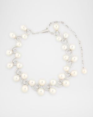18K White Gold South Sea Pearl Necklace with Diamonds, 18"L