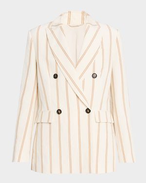 Striped Linen-Cotton Double-Breasted Blazer